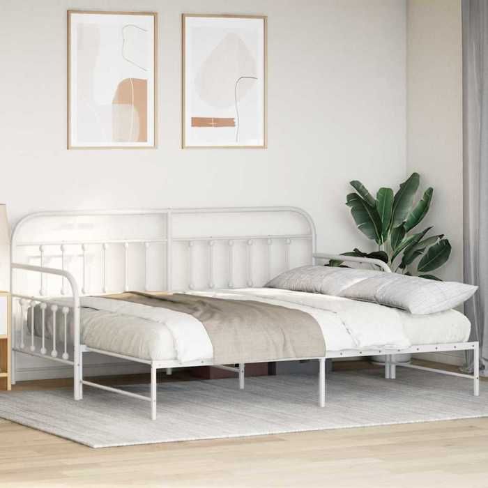 Lit dappoint en acier - UU - 107x203 cm - Blanc - Extensible - Cadre à lattes - Pour 2 personnes - Assemblage requis