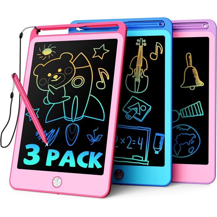Lot De 3 Tableaux D'écriture LCD 10 Pouces - Ardoise Magique Sans Lumière Bleue, écologique, Portable - 10
