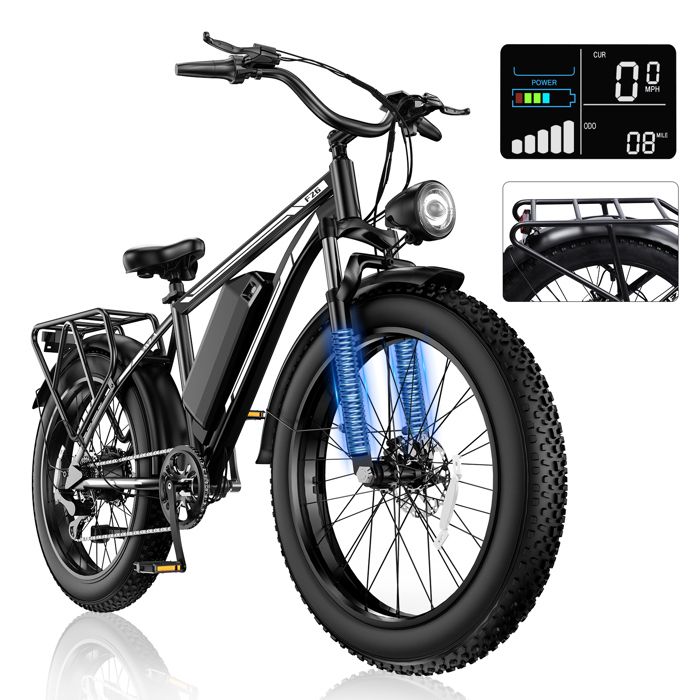 OOKTEK Vélo électrique 1000W 26-48V 15AH Batterie amovible-Vtt adulte-45KM/H-7 Vitesses-Velo vtt electrique-Fat Bike-F26 Noir