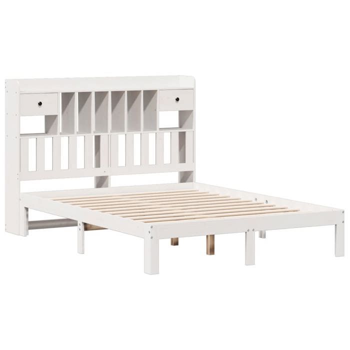 2 Places - Lit bibliothèque double - VIDAXL - tête de lit rangement - Avec compartiments de rangement - blanc 140x190 cm - Bois pin