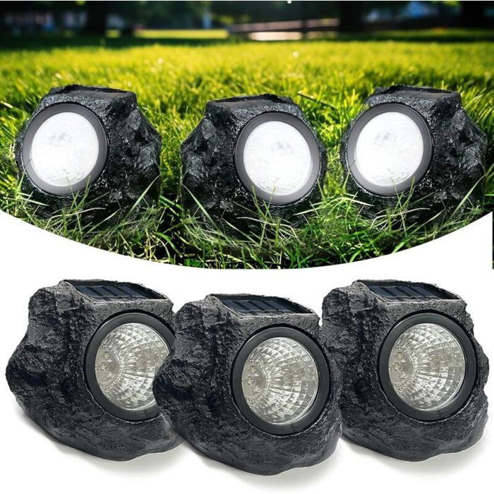 Lampes solaires de paysage en pierre – Lot de 3 lampes solaires en fausse pierre étanches pour allées de jardin Éclairage e