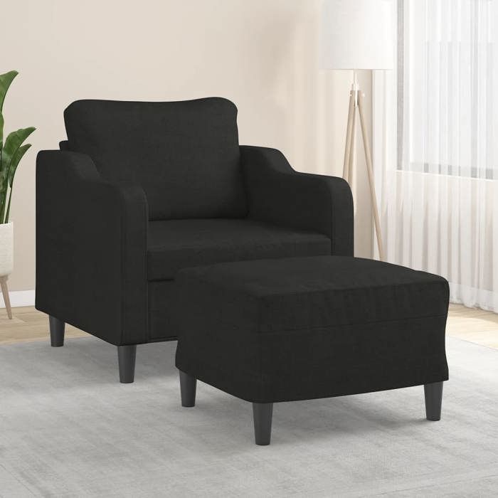NEW 2026 Fauteuil avec repose-pied Noir 60 cm Tissu L2212