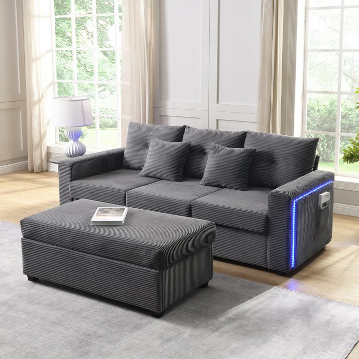 Canapé modulaire en forme de L - Gris Antique - 184x84.5x85.5 cm - Mousse de retour 15 cm - Éclairage LED intelligent