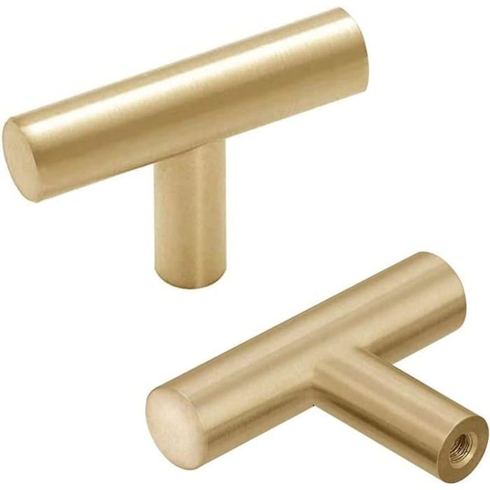 10 Pièces Poignées Meuble Acier Inoxydable Or Boutons Cuisine Trou Unique pour Porte et Tiroir