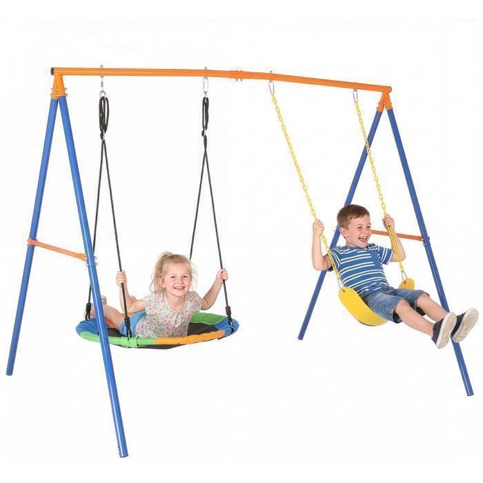 Portique Balançoire Enfant-LALAHO-Balançoire Nid dOiseau Ronde Ø100CMBalançoire Ceinture-2 Méthodes de FixationBleue et Orange