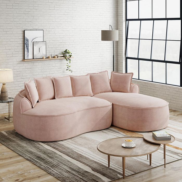 Canapé L Cloud chenille méridienne extra grand coussins confortable assise profonde salon rose