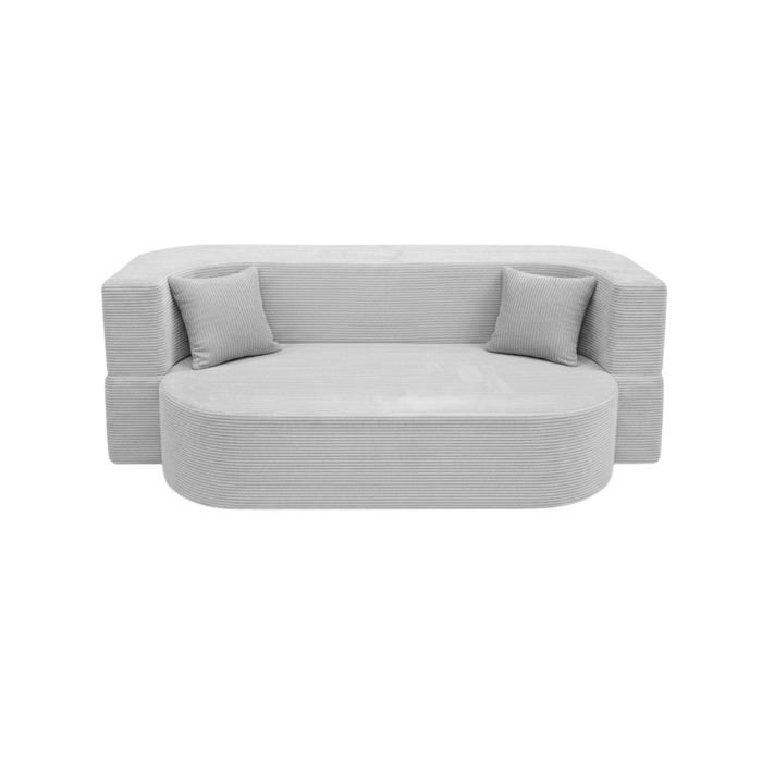 VENEDA - Canapé droit convertible velours côtelé 3 places Gris clair VENEDA - Canapé droit convertible velours côtelé 3 places Gris clair