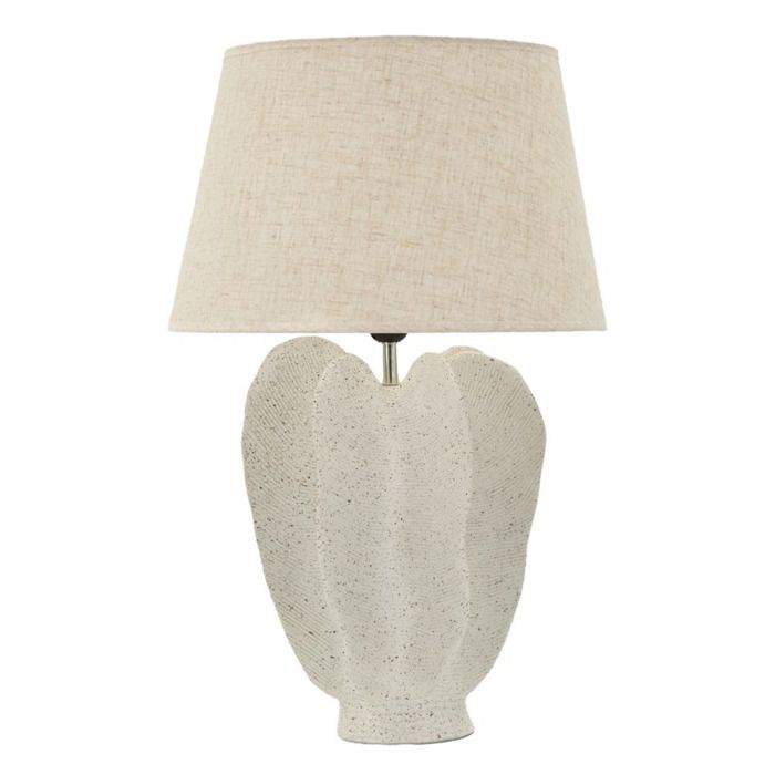 Lampe de table Ester en polyrésine finition white wash avec abat-jour en tissu - Réf. VK8681847414476