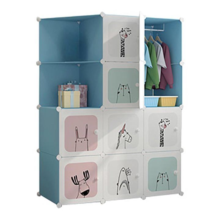 Armoire modulaire enfant - LUNSY - Modèle B10-1 - 10 cubes modulables - Dimensions 111x47x147 cm