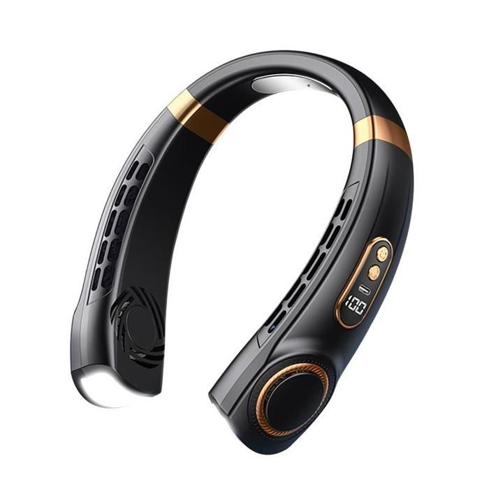 Ventilateur Cou Portable Rechargeable 5 Vitesses LED Lumière Ambiance Batterie 4000mAh USB-C Silencieux Noir Longue Autonomie