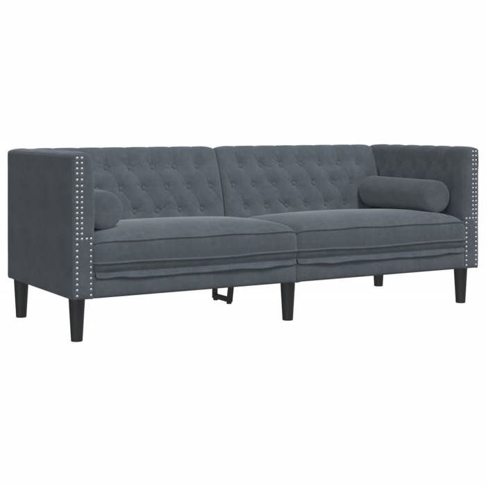 Meuble Déco - Sofa FixeCHICGris(1pc) Canapé Chesterfield avec traversins 3 places - Design ergonomique - pour salon - gris foncé v