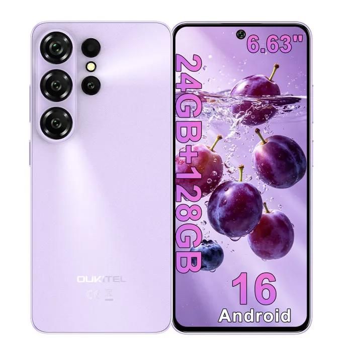 OUKITEL C26 Téléphone Portable Android 16 24Go RAM +128Go ROM 6.63 13MP Caméra AI 5150mAh 95dB Empreinte Digitale 8 cœurs Violet