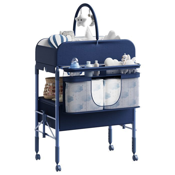 Table à langer portable avec 2 paniers de rangement unité à langer pliable - Bleu