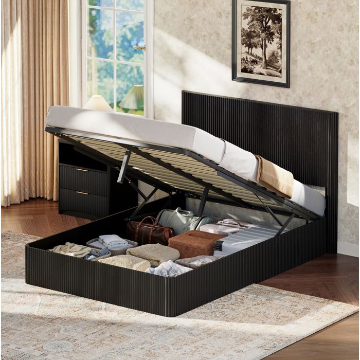 Modenuit Lit coffre 140 x 200 cm avec système hydraulique rangement sous sommier noir