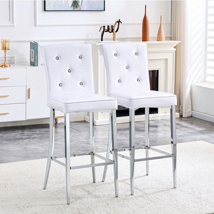 Lot de 2 tabourets de bar blancs effet crocodile dossier haut et repose-pieds intégré