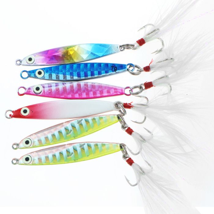 Ensemble de 6 Leurres Cuillères Métal Appâts Durs Plumes Pêche Mer Lac .