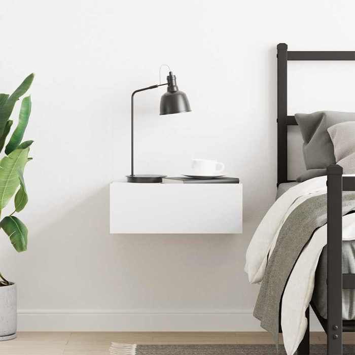 Soldes d’automnePetite Armoire de lit Blanc - Table de chevet flottante - fixe mur - Blanc - 40x30x15cm - Bois dingénierie 995 54