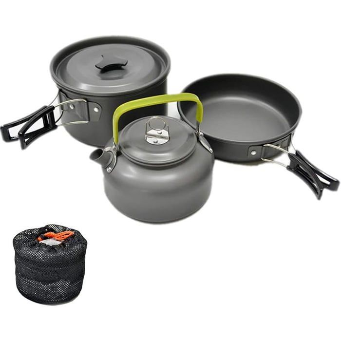 Kit de Cuisine de Camping 3 pcs Cuisinières de Camping Set Camping en Aluminium Kit de Casseroles Camping (Marmite Poêle à POPOTE