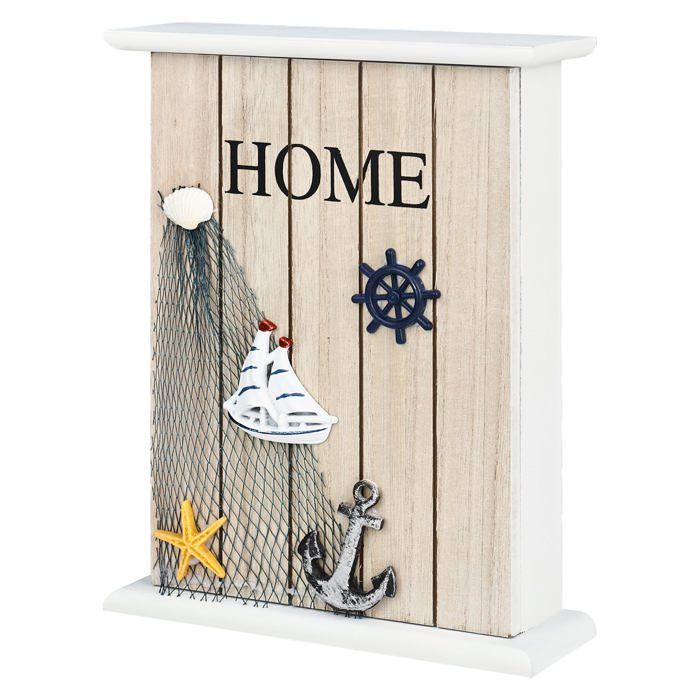 Boite à clés bois murale décorative vintage armoire à clés 6 crochets blanc entrée chambre couloir Lumiryn