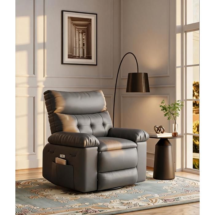 Fauteuil Massant électrique Avec Accoudoirs Rabattables – Inclinaison Jusqu‘à 135° – Fauteuil TV de Salon Grand Confort–  Gris