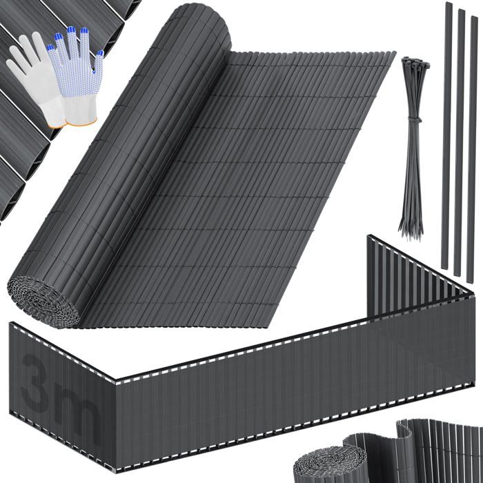 Brise-vue en PVC noir - KESSER - 80 x 300 cm - Imperméable - Résistant aux intempéries - Opaque - Lavable