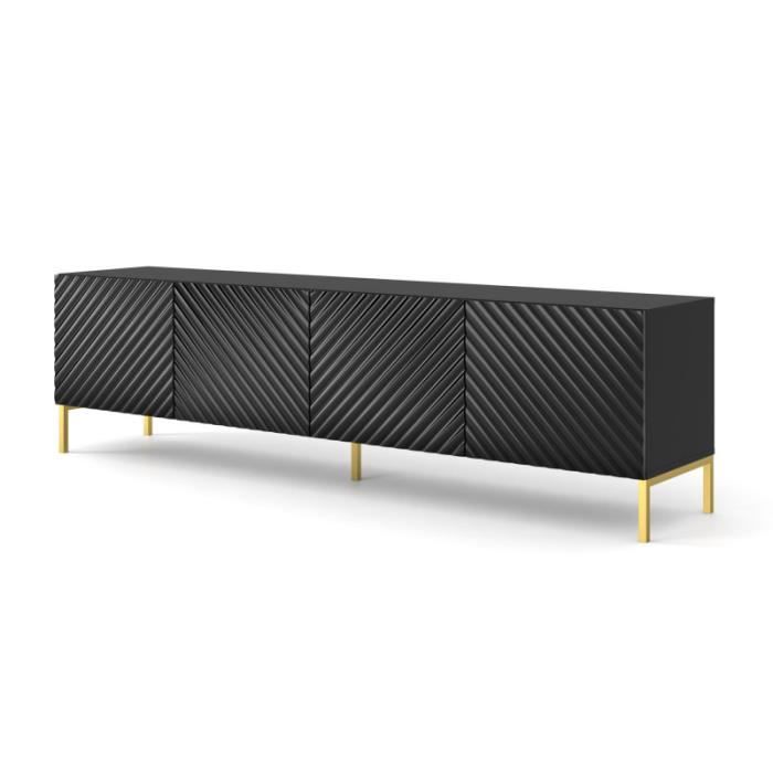 Meubles TV - AC-Déco - Meuble TV à 4 portes avec cadre doré Surf - Noir brillant- L 200 cm Meubles TV - AC-Déco - Meuble TV à 4 portes avec cadre doré Surf - Noir brillant- L 200 cm
