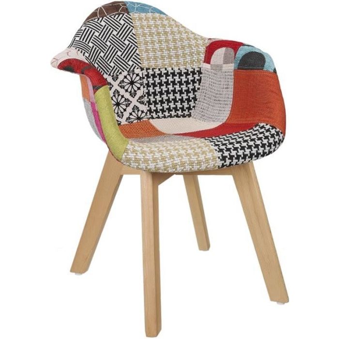 fauteuil enfant - ac-déco - patchwork scandinave - tissu - blanc - h58 cm