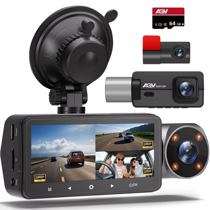 AQV ZD60 Caméra de Voiture 2K+1440P+1080P+1080P Dashcam Angle 170°+140°140°  Vision Nocturne Infrarouge G-sensor Avec 32Go Carte - Cdiscount Auto