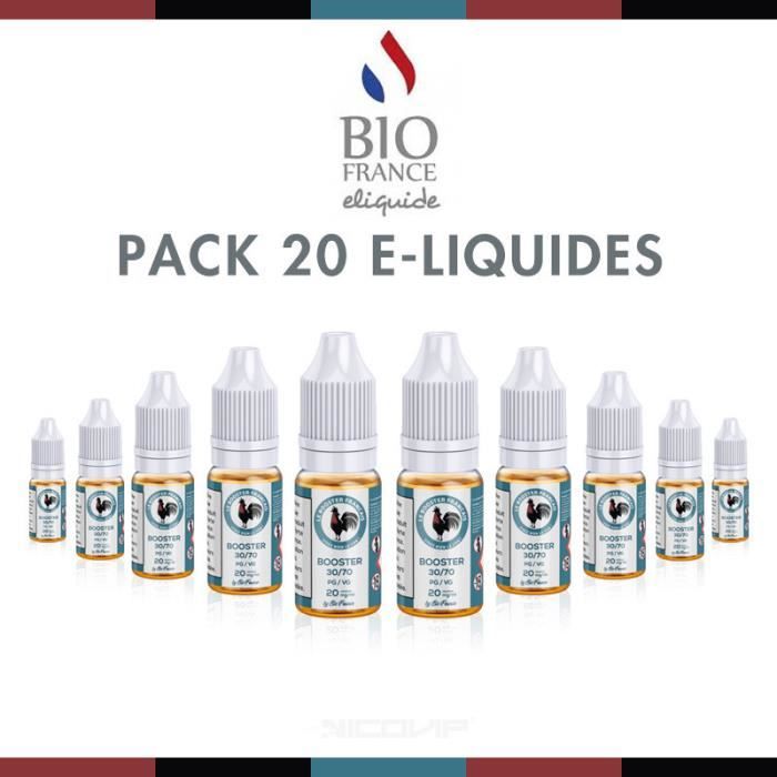 Pack 20 E-liquides Le Booster Franais Nicotine Bio Full VG - Cdiscount Au  quotidien