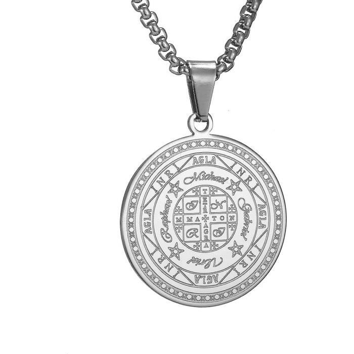 Collier Sceau Des 7 Archanges DHWEKU - Acier Inox 316L, Pendentif Protection, 55+5cm