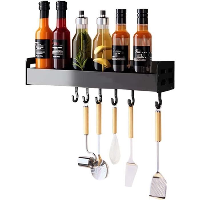 Porte-Épices Mural Noir Lot De 2 - Support Métal Pour Bocaux 39.9x9.1x9.1cm - Range Cuisine Pratique