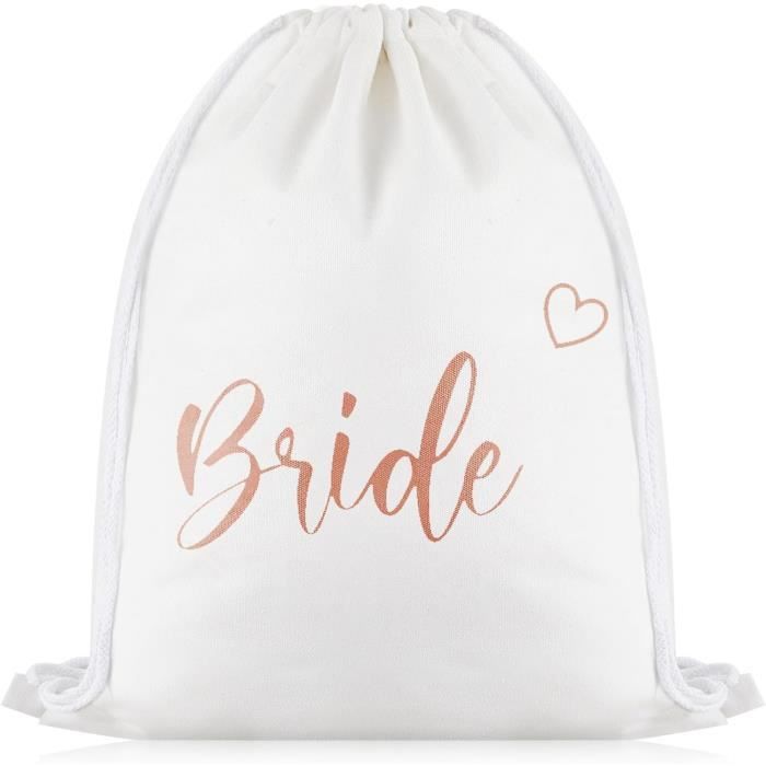 Lot De 12 Sacs De Gym 'Team Bride' Pour Enterrement Vie De Jeune Fille - Cordon De Serrage, Rose Et Blanc - 11