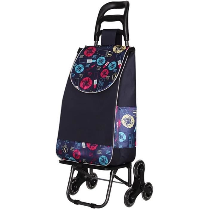 Grand Chariot De Courses Léger à Roulettes Bleu Marine - Pliable Avec Poche Zippée