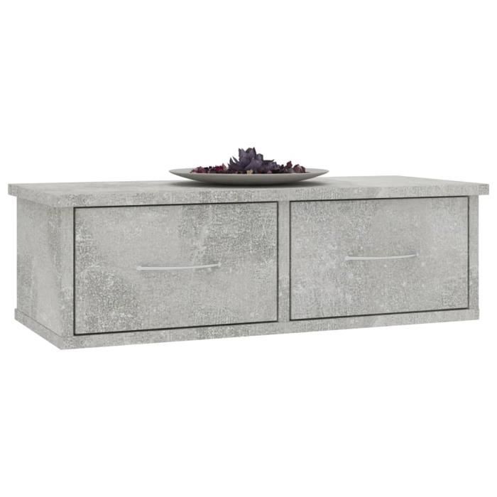 Étagère murale - KAI - Gris béton - 60x26x185 cm - 2 tiroirs - Design contemporain Étagère murale - KAI - Gris béton - 60x26x185 cm - 2 tiroirs - Design contemporain
