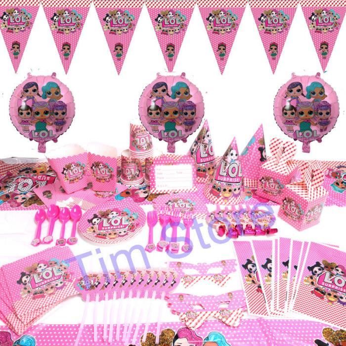 Inedit Super Lot 100 Pieces Decoration Anniversaire Fetes Poupees Lol Surprise Serviettes Gobelets Chapeaux Masques Assiettes Nappe Achat Vente Kit De Decoration Cdiscount