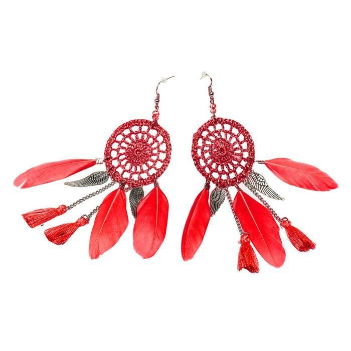Mode femme Bohème perles plume long Design Dream Catcher boucles d'oreil IT~PL Mode femme Bohème perles plume long Design Dream Catcher boucles d'oreil IT~PL