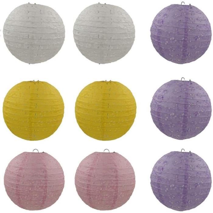 Lanternes En Papier Rondes Blanches - Lot De 10 Avec Cadre Métallique - Décoration Mariage, Fête, Noël, événement - DIY Déco Suspendue - 8