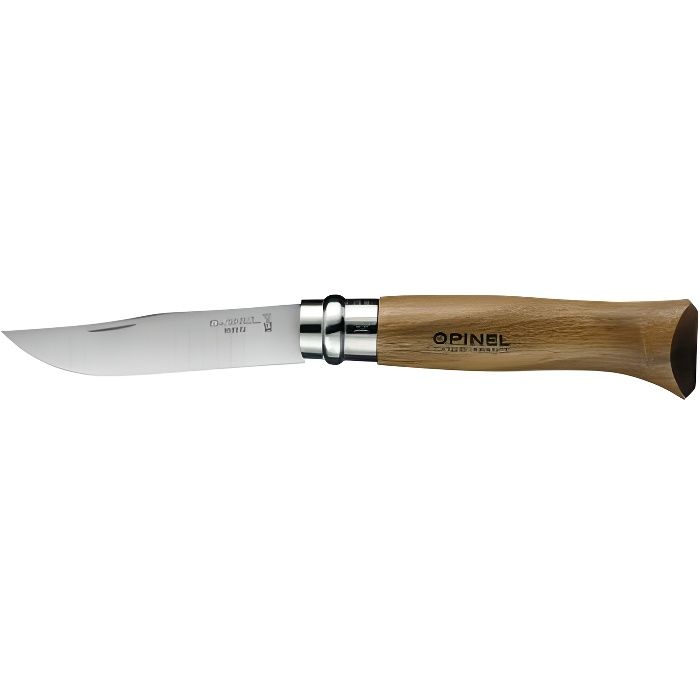 VERITABLE COUTEAU OPINEL LAME INOX MANCHE HETRE N°8 AVEC LACET BAROUDEUR NEUF