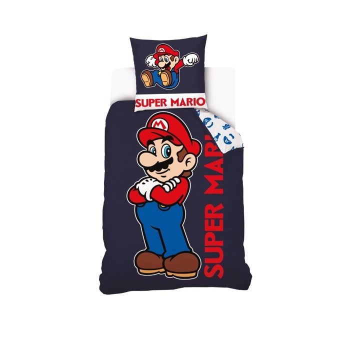 Housse De Couette Super Mario 140x200cm + Taie - 100% Coton, Réversible