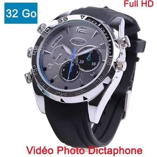 Montre Caméra Espion Full HD 1080p - Vision Nocturne - 128 Go - Enregistrement Audio/vidéo - Bracelet Caoutchouc - 2
