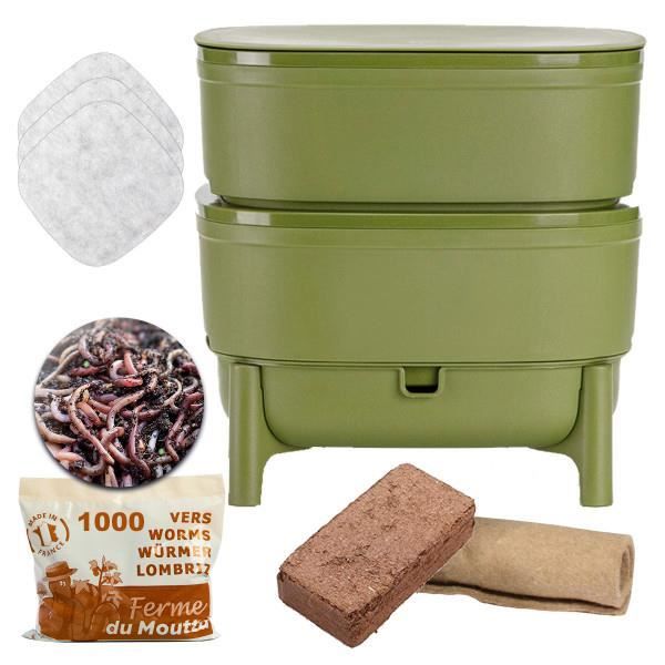 Lombricomposteur - WORMcube - Design Compact - 2 Plateaux -