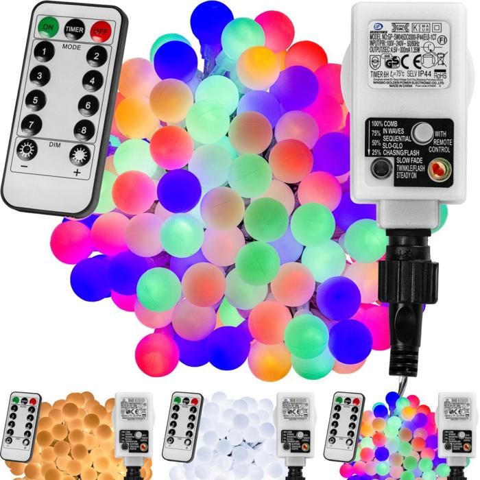 VOLTRONIC® Guirlande lumineuse boules LED, 10 m, multicolore, 100 LED, sur  secteur avec télécommande - Cdiscount Maison