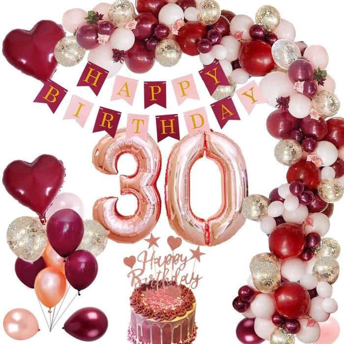 30 Anniversaire Fille Ballon De Bourgogne 30 Ans Parti Decoration En Feuille Ballons De Confettis En Or Rose Vin Rouge Banniere De G Cdiscount Maison