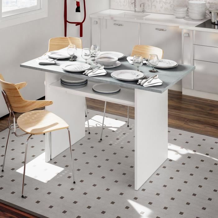 table à rallonge garland - dmora - blanc et ciment - pliante - 120x35h77 cm