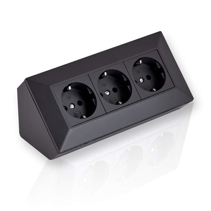 Multiprise d'angle montage 3 prises Schuko noir pour ...