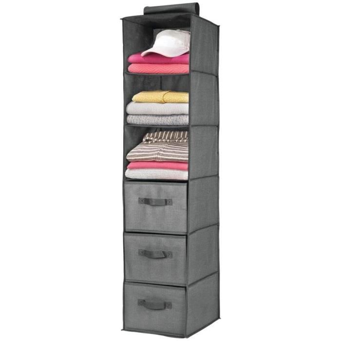 Étagère suspendue avec 3 compartiments et 3 tiroirs rangement à suspendre en tissus fibre