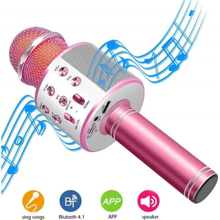 Microphone Karaoké sans Fil, Portable intégré Bluetooth 4.1Multi-fonction Handheld Mic pour chanter, Karaoké, Fête, Enregistrement