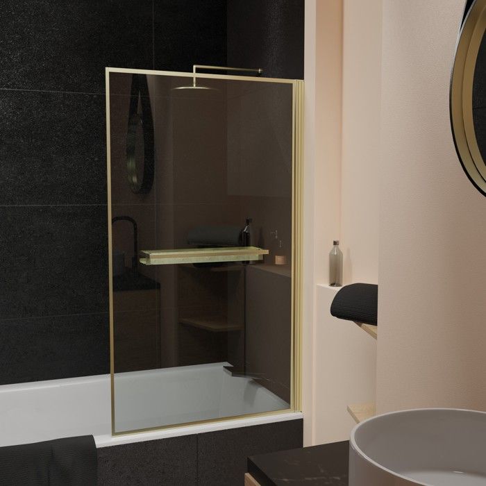 Pare baignoire Rabattable 75x130cm en Verre trempé - Porte-serviette et Etagère Or Doré Brossé Pare baignoire Rabattable 75x130cm en Verre trempé - Porte-serviette et Etagère Or Doré Brossé