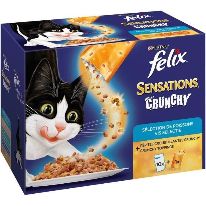 FELIX Sensations Crunchy Crumbles Poissons Pour chat adulte 10 x