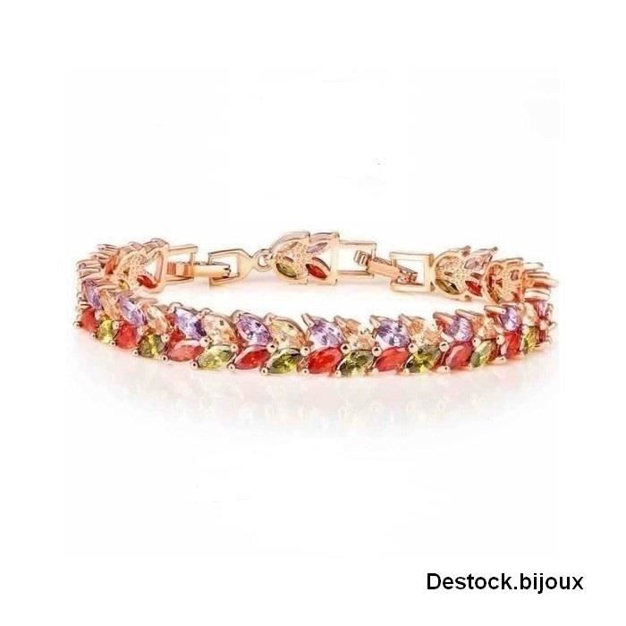 Bracelet Jonc Ouvert En Plaqué Or 18 Carats Avec Cristaux Multicolores - Bijouxia